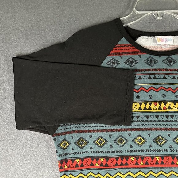 LuLaRoe Randy Shirt Womens Med Black Aztec Pattern 3/4 Sleeve Raglan Top Retro - Picture 2 of 9